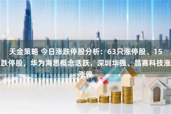天金策略 今日涨跌停股分析：63只涨停股、15只跌停股，华为海思概念活跃，深圳华强、晶赛科技涨停